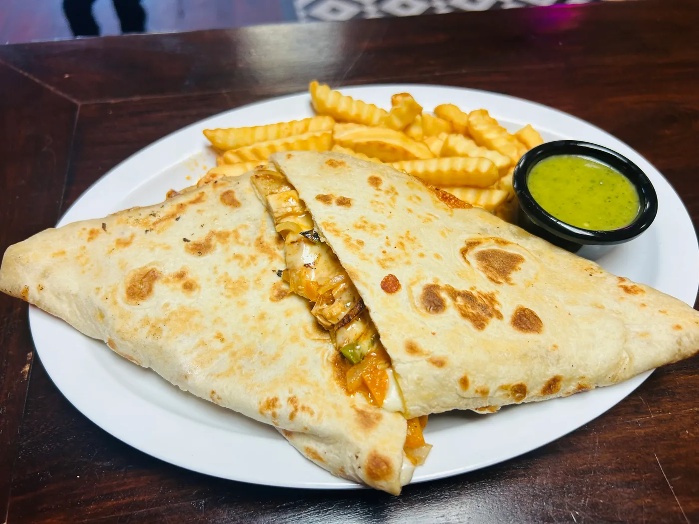 Delicious grilled chicken wrap with fries at Jerusalen Restaurante, Lancaster.
