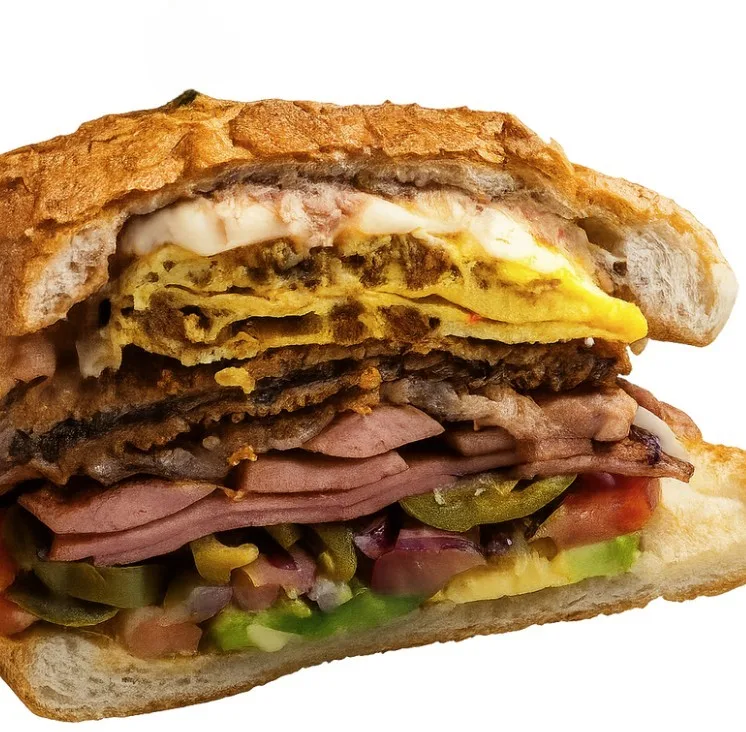 Delicious stacked sandwich from D'Reyes Delicias food truck in Monroe, NC.